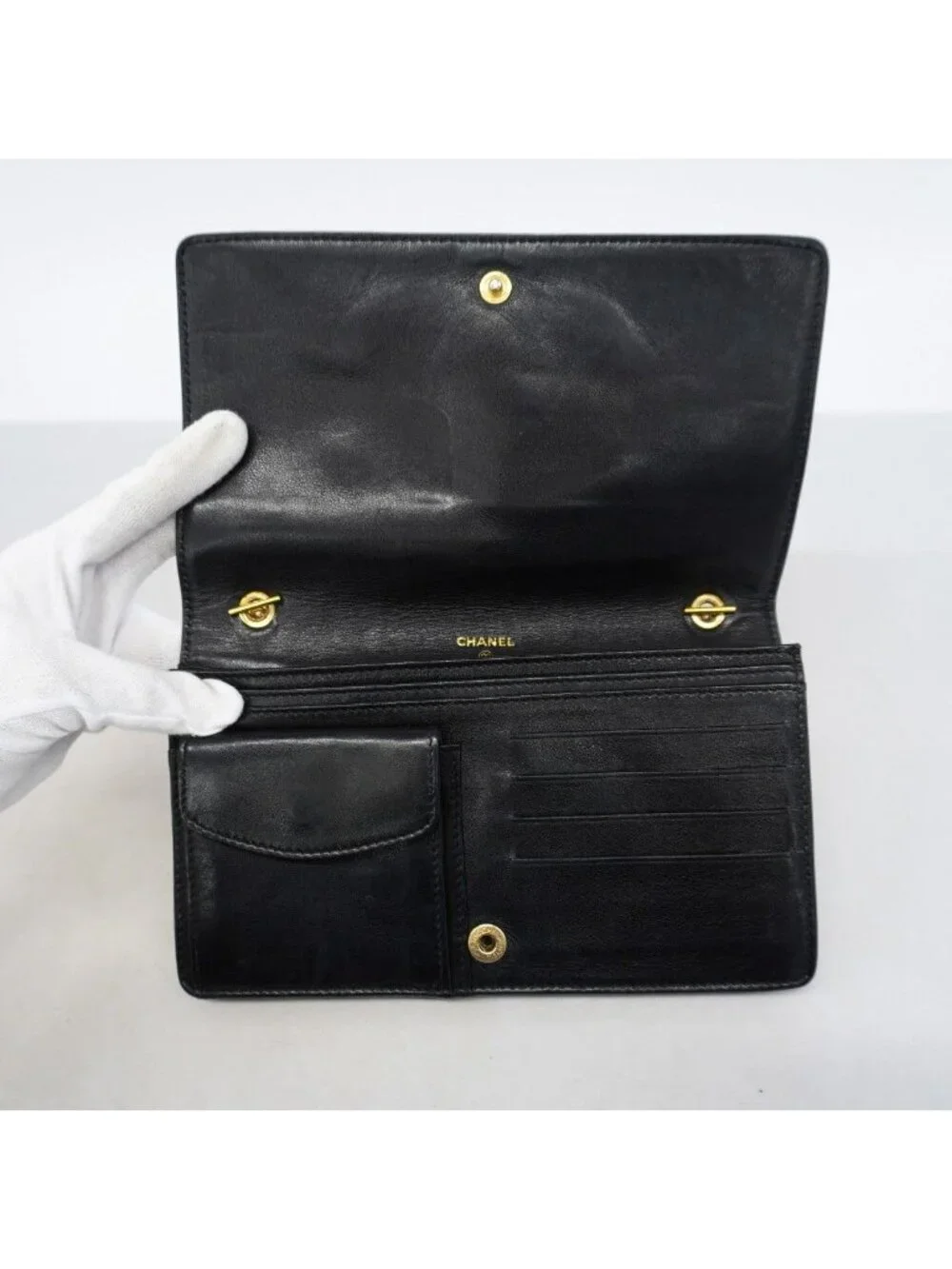 Chanel Shoulder Wallet Caviar Leather Black Gold